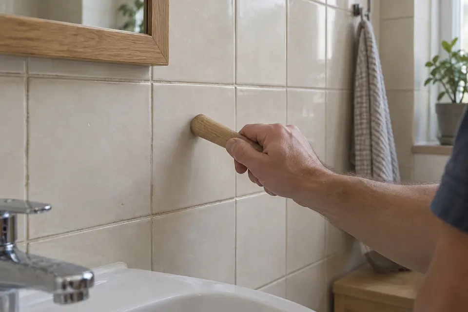 Poklepová zkouška obkladu dřevěnou násadou